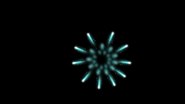 Animation of colorful fireworks on a black screen. Yellow, pink and blue flying sparks. Stock 4k video of festive pyrotechnics with alpha channel. Salute for overlays effect congratulations.