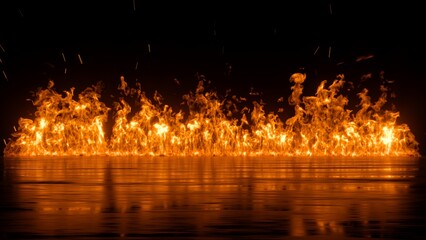 3d rendering, abstract black background with blazing fire