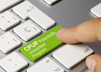 PUP Potentially Unwanted Program - Inscription on Green Keyboard Key.
