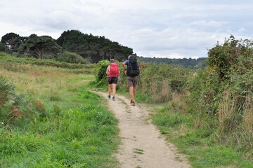 Hikers on the GR34 path in Brittany-France