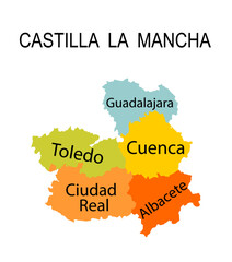 Autonomous community Castile and Leon map vector silhouette illustration isolated on white. Spain territory provinces Leon, Zamora, Palencia, Burgos, Soria, Segovia, Valladolid, Salamanca, Avila.