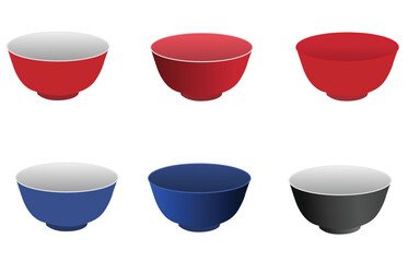 Set of colorful cups.Red,blue soup bowl set vector.Set of rice bowl