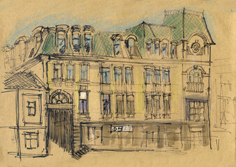 Sketch of the building with the green room