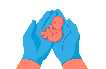 Hands in medical gloves holding a newborn baby vector illustration