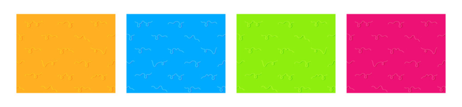 Set cartoon orange, blue, green and pink color liquid slime flows and drips seamless pattern background vector illustration