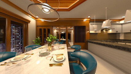 夜景が見えるダイニングルーム