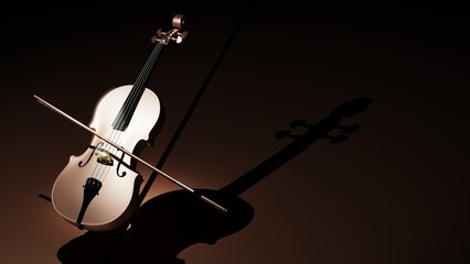 Metallic blown classic violin on blown planes under spot lighting background. 3D sketch design and illustration. 3D high quality rendering.