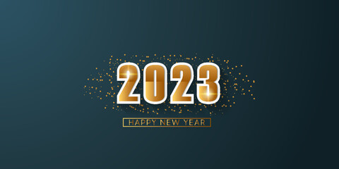 happy new year 2023 vector black background. with gold numbers