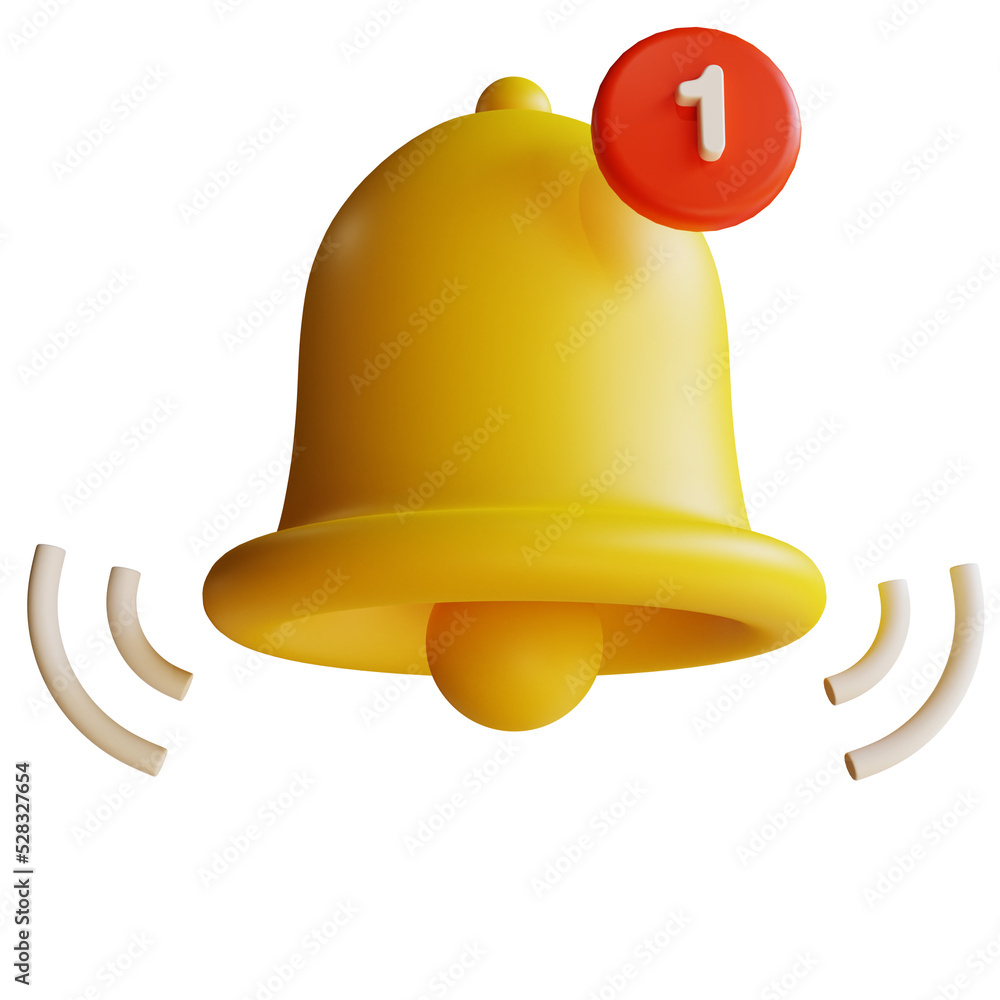 Poster 3d icon ecommerce notification golden bells for website landing page banner marketing source isolate