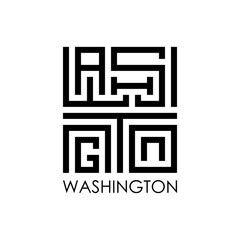 Logo name of WASHINGTON. Typography design. Lineart and monogram. Letter W, A, S, H, I, N, G, T, O, and N combination.