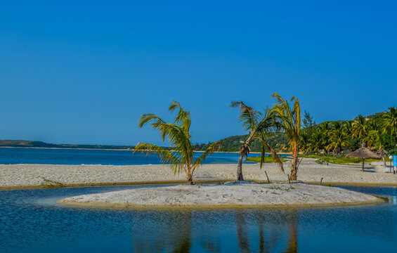 Beautiful ,pristine and Turquoise Maputo beach at Bilene with a lagoon and Indian Ocean meeting