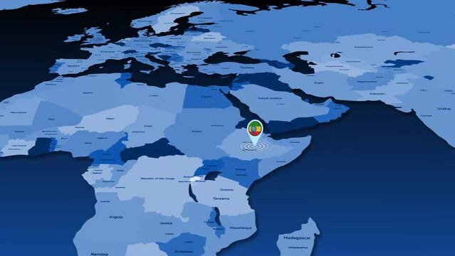 Ethiopia flag icon GPS location tracking animation on earth map