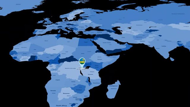 Rwanda location tracking animation on earth map