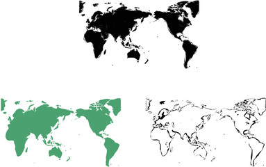 世界地図（毛筆風）３色セット