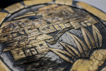 close up of handmade wood work from pasto colombia latin america