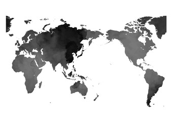 世界地図（水彩画風）黒