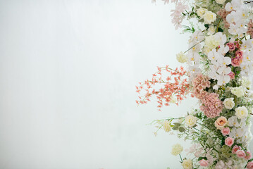 Obraz na płótnie Canvas wedding flower backdrop background, colorful background, fresh rose, bunch of flower