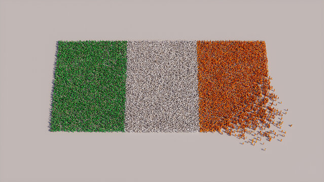 A Crowd of People coming together to form the Flag of Ireland. Irish Banner on White.