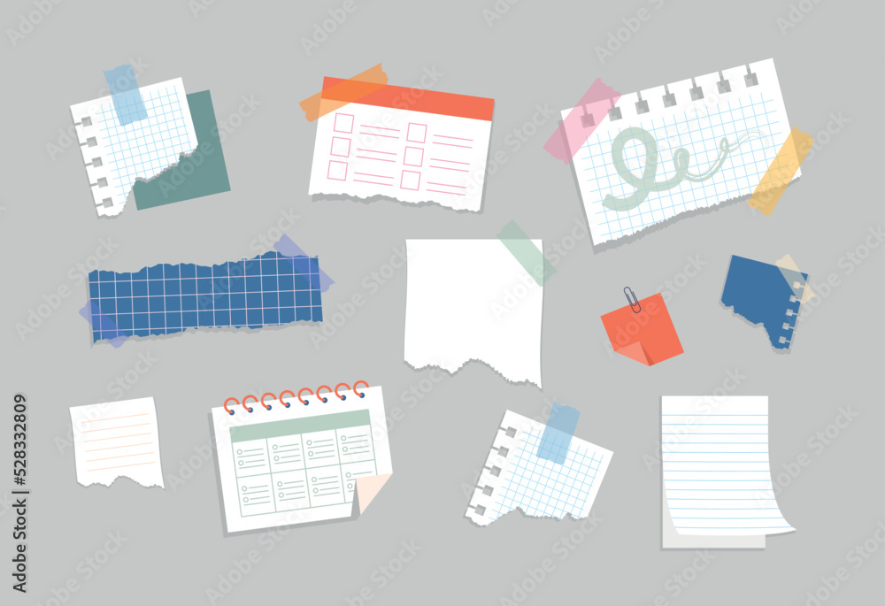 Poster blank notebooks set. collection of elements for notes. reminder and notification, planning and sched
