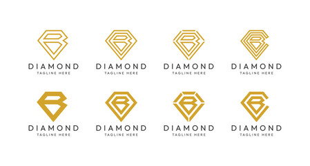 Set of B letter diamond monogram logo design bundles. The perfect logo to use for jewelry companies, mining industries and the like © Praw.co