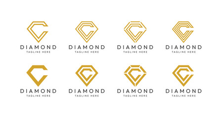 Set of C letter diamond monogram logo design bundles. The perfect logo to use for jewelry companies, mining industries and the like