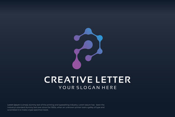 creative letter P modern digital technology logo