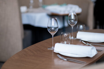 empty glass of water on the table with blur background