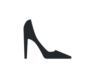 Womens black shoe. Shoes with stilettos or heels and elements of womens clothing. Fashion, style and trend. Stickers for social networks and icons for website. Cartoon flat vector illustration