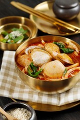 Clams Udon with Seaweed Laver and Narutomaki, Japanese Seafood Food Noodle