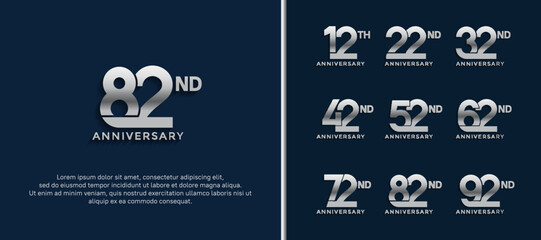 set of anniversary logotype silver color on dark blue background for celebration moment