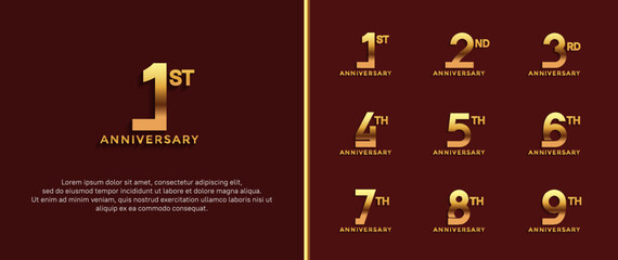 set of anniversary logotype golden color on dark red background for celebration moment