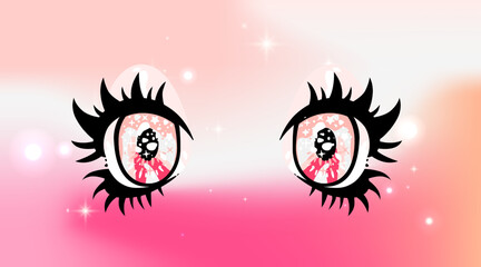 Big anime cartoon eyes with long eyelashes and sparkles.