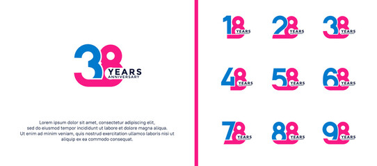 set of anniversary logotype colorful color on white background for celebration moment