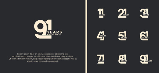 set of anniversary logotype white color on black background for celebration moment