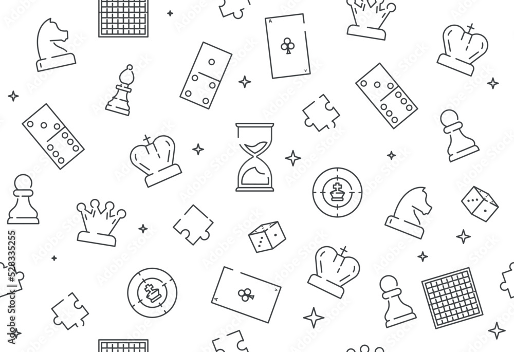 Poster chess seamless pattern. repeating design element for printing on wrapping paper. logical and intelle