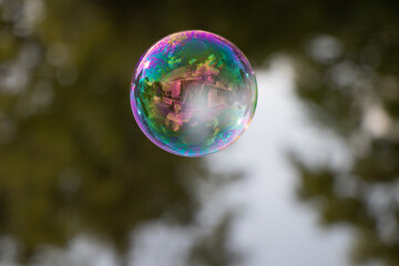 A bubble reflecting a boat