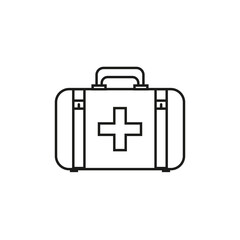 icon with suitcase first aid kit. Cross symbol. Health care. Vector illustration. Stock image. 