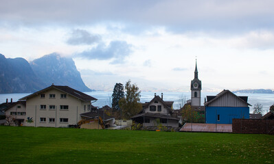 Fototapeta na wymiar Morning view of Vitznau, Switzerland