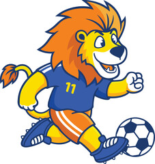 Cute Lion Playing Football. Mascot Character Design