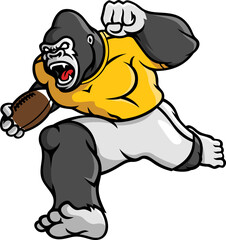 Aggressive Gorilla Playing American Football. Mascot Character Design.