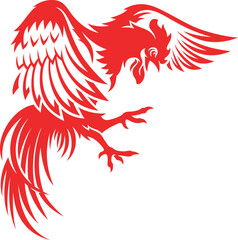 Fighting Rooster Spreading Its Wings and Attacking with its Talons