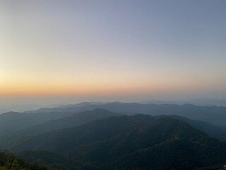 The mountains in the morning and the sky are beautiful.