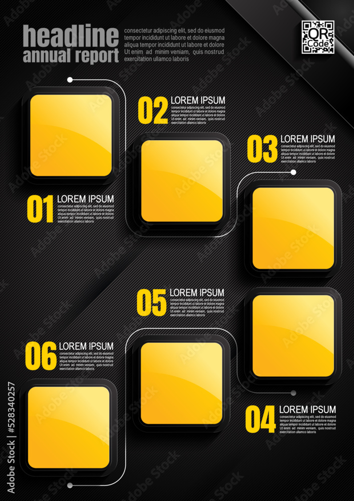 Sticker infographics design, 6 process chart diagram template for presentation workflow, abstract timeline e