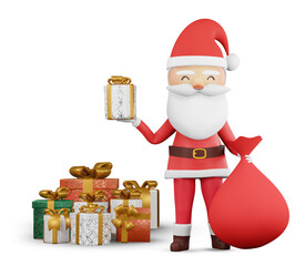 3d render , Happy New Year and Merry Christmas card. , Merry Christmas, santa clause with gift