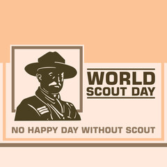 world scout day logo, silhouette of a man wear hat and ubiform vector illustrations - obrazy, fototapety, plakaty