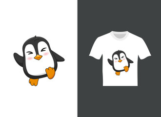 Cute penguin cartoon graphic t-shirt design. Vector illustration