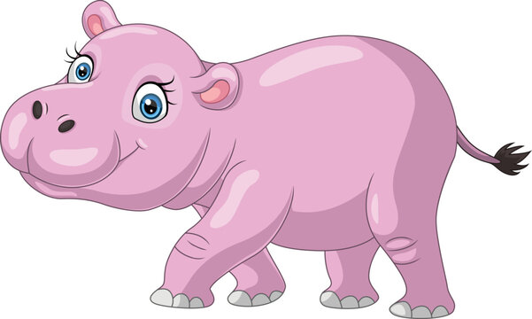 Cartoon funny hippo on white background