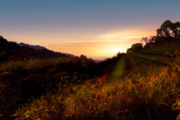 Sunrise in mountain landscape