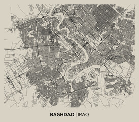 Baghdad (Iraq) street map outline for poster.