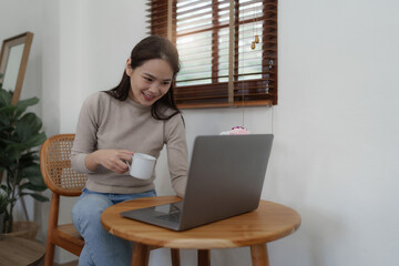 Business woman trading and analysis on laptop. Planning and strategy on Stock market